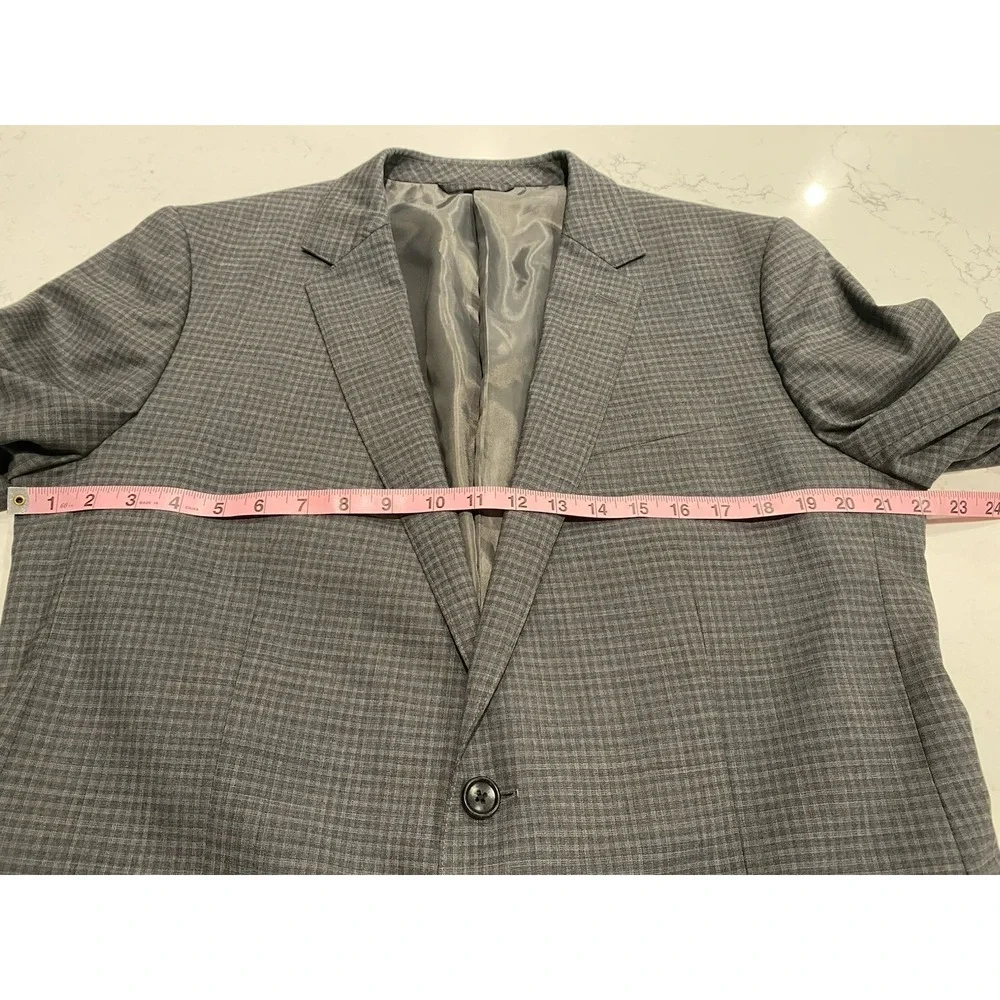 Bonobos Blazer Mens 44L Slim Fit Gray Check 100% Wool Lightweight Sport Coat